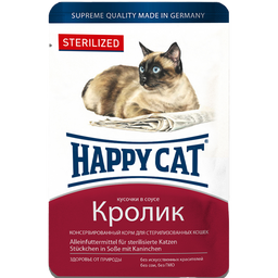 Влажный корм для стерилизованных кошек Happy Cat Btl sterilisiert Kaninchen Sossе, кусочки в соусе, с кроликом, 100 г (1004214)