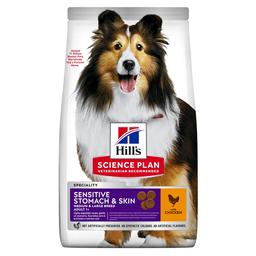 Сухий корм для дорослих собак середніх порід Hill’s Science Plan Adult Sensitive Stomach&Skin Medium Breed, при чутливому шлунку та шкірі, з куркою, 800 г (604326)