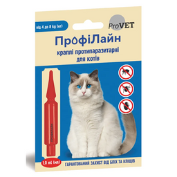 Капли на холку для кошек ProVET ПрофиЛайн, от внешних паразитов, от 4 до 8 кг, 1 пипетка по 1 мл (PR241267)
