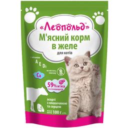 Мясной корм для котов Леопольд Ассорти с говядиной и сердцем в желе 100 г