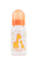 Пляшечка для годування Baby Team, скляна з силіконовою соскою, 150 мл, помаранчевий (1200_оранжевый)