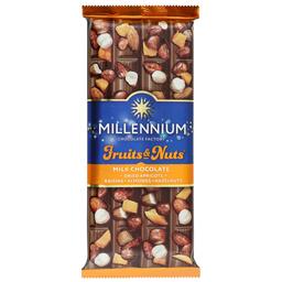 Шоколад молочный Millennium Fruits&Nuts с миндалем, целыми лесными орехами, курагой и изюмом, 90 г (856194)