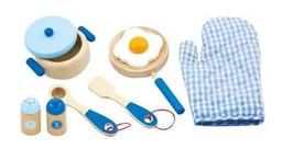 Детский кухонный набор Viga Toys Игрушечная посуда из дерева, голубой (50115)