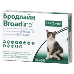 Капли Broadline Boehringer Ingelheim от блох и клещей для кошек и котят, 2,5-7,5 кг (0,9 мл), 1 пипетка (159884-1)