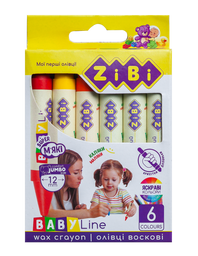 Карандаши восковые ZiBi Super Jumbo Baby Line, круглые, 6 шт. (ZB.2484)