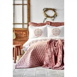 Набор постельное белье с покрывалом и пледом Karaca Home Chester pudra 2020-1, евро, розовый, 10 предметов (svt-2000022238540)