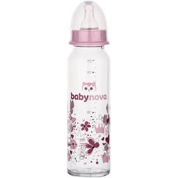 Пляшечка Baby-Nova Декор, скляна, 240 мл, рожевий (3960324)