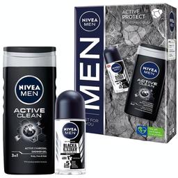 Набір для чоловіків Nivea: Гель для душу Men Активне очищення 250 мл + Антиперспірант Men Чорне і біле Невидимий класичний 50 мл