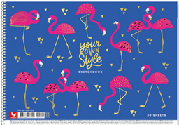 Альбом для рисования Школярик Розовые фламинго на синем фоне, 30 листов (PB-SC-030-520)