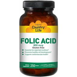 Фолієва кислота Country Life Folic Acid 800 мкг 250 таблеток