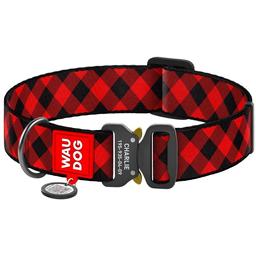 Нашийник для собак Waudog Nylon Шотландка червона, з QR паспортом, металева пряжка-фастекс, XXL, 43-70х3,5 см