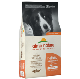 Сухой корм для взрослых собак средних пород Almo Nature Holistic Dog, M, со свежим лососем, 12 кг (745)