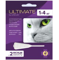 Капли Unicum Ultimate от блох, клещей, вшей и власоедов для котов весом 1-4 кг (UL-041)