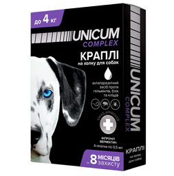 Капли Unicum Complex Рremium от гельминтов, блох и клещей для собак, 0-4 кг (UN-031)