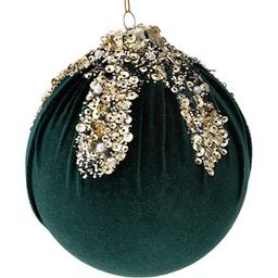 Різдвяна куля вельвет 10 см темно-зелена 4 шт. (681-093)