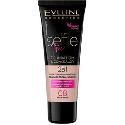 Тональная основа + консилер Eveline Selfie Time 2 в 1 відтінок 08 (Nude Beige) 30 мл