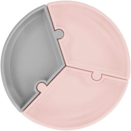 Тарілка секційна MinikOiOi Puzzle Pinky Pink/Powder Grey, на присосці, силіконова (101050058)