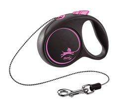 Повідець-рулетка Flexi Black Design XS, для собак до 8 кг, трос 3 м, чорний з рожевим (FU02C3.251.S CP)