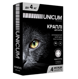 Капли Unicum Рremium от блох и клещей для котов, 0-4 кг (імідаклоприд) (UN-004)