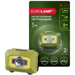 Світлодіодний ліхтарик Eurolamp налобний, 3W, COB, Red Light, 3хААА, 6500K, зелений (HL-3W(green))
