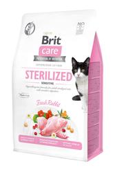 Беззерновой сухой корм для для взрослых стерилизованных котов с чувствительным пищеварением Brit Care Cat GF Sterilized Sensitive, со свежим кроликом, 0,4 кг