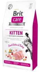 Беззерновой сухой корм для котят, а также для беременных или кормящих кошек Brit Care Cat GF Kitten Growth&Development, со свежей курицей и индейкой, 7 кг