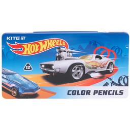 Олівці кольорові Kite Hot Wheels тригранні металевий пенал 12 шт. (HW21-058)