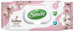 Вологі серветки Smile Natural, з екстрактом бавовни, 72 шт.
