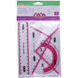 Набір ZiBi Kids Line: лінійка 15 см, 2 косинці, транспортир з рожевою смужкою (ZB.5687-10)