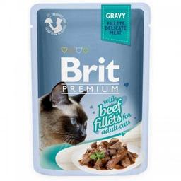 Вологий корм для дорослих котів Brit Premium Cat, філе яловичини в соусі, 85 г