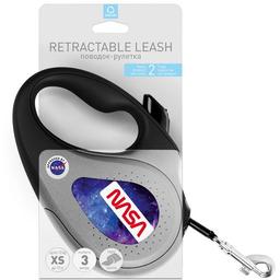 Поводок-рулетка для собак Waudog R-leash Nasa, светоотражающий, XS, до 12 кг, 3 м, черный