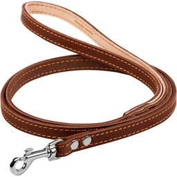 Поводок одинарный Collar, кожа, с прошивкой, XS, 122х1,2 см, коричневый
