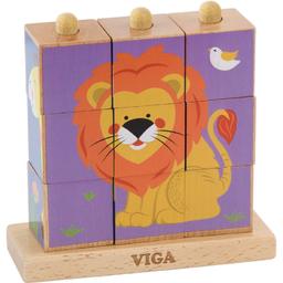 Деревянные кубики-пирамидка Viga Toys Зверята, 9 элементов (50834)