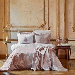 Набор постельное белье с покрывалом и пледом Karaca Home Adrila rosegold, евро, золотисто-розовый, 10 предметов (svt-2000022273213)
