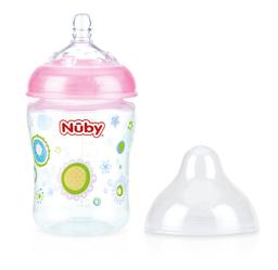 Бутылочка полипропиленовая Nuby непроливайка, широкое горлышко, медленный поток, 180 мл, розовый, 0+ (1193pnkflwrs)