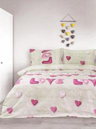 Комплект постільної білизни Iris Home Ranforce Sewn Love, полуторний, рожевий, 4 предмети (svt-2000022304313)