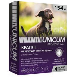 Капли Unicum PRO от блох и клещей на холку для собак от 1,5 кг до 4 кг, 3 пипетки (UN-085)