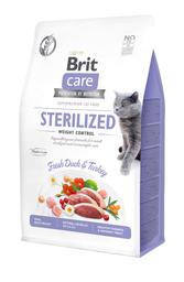 Беззерновой сухой корм для для взрослых стерилизованных котов и котов с избыточным весом Brit Care Cat GF Sterilized Weight Control, со свежей уткой и индейкой, 0,4 кг