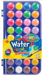 Фарби акварельні Colorino, маленькі таблетки, з пензликом, 36 кольорів (67324PTR)