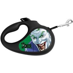 Повідець-рулетка для собак Waudog R-leash Джокер Зелений, світловідбиваючий, L, до 50 кг, 5 м, чорний