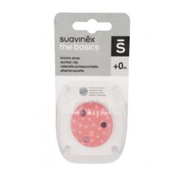 Клипса для пустышки Suavinex Basics, белая с розовым (307632)