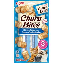Ласощі для котів Inaba Ciao Churu Bites з куркою, тунцем та морським гребінцем 30 г (3 шт. х 10 г)