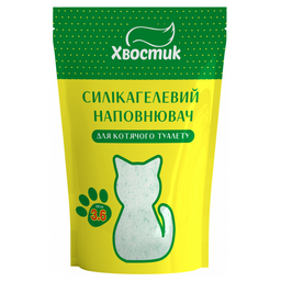 Силикагелевый наполнитель для кошачьего туалета Хвостик, мелкий с зелеными гранулами, 3,6 л (163082)