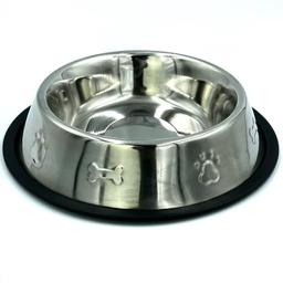 Миска для собак Lucky Star, нековзна, з тисненням, 11,5 см, 150 мл, сріблястий (SWT 2302-1)