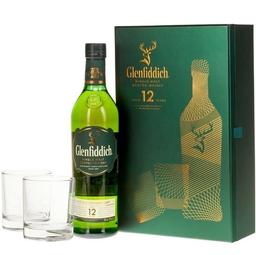 Віскі Glenfiddich Single Malt Scotch, 12 років + 2 склянки, 40%, 0,7 л