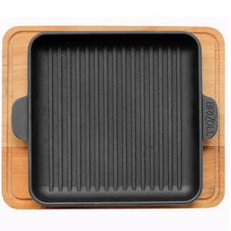 Сковорода-гриль Brizoll HoReCa чавунна, квадратна, з підставкою, 18х18х2,5 см (H181825G-D)