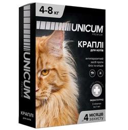 Капли Unicum Рremium от блох и клещей для котов, 4-8 кг (UN-005)