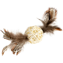 Игрушка для котов GiGwi Catch&scratch Плетеный мячик с колокольчиком и перьями, 13 см (75047)