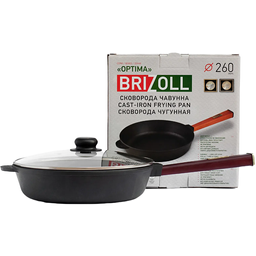 Сковорода Brizoll Optima-Bordo с крышкой, чугунная, 26х6 см (O2660-P2-C)