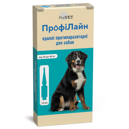 Капли на холку для собак ProVET ПрофиЛайн, от внешних паразитов, от 20 до 40 кг, 4 пипетки по 3 мл (PR240993)